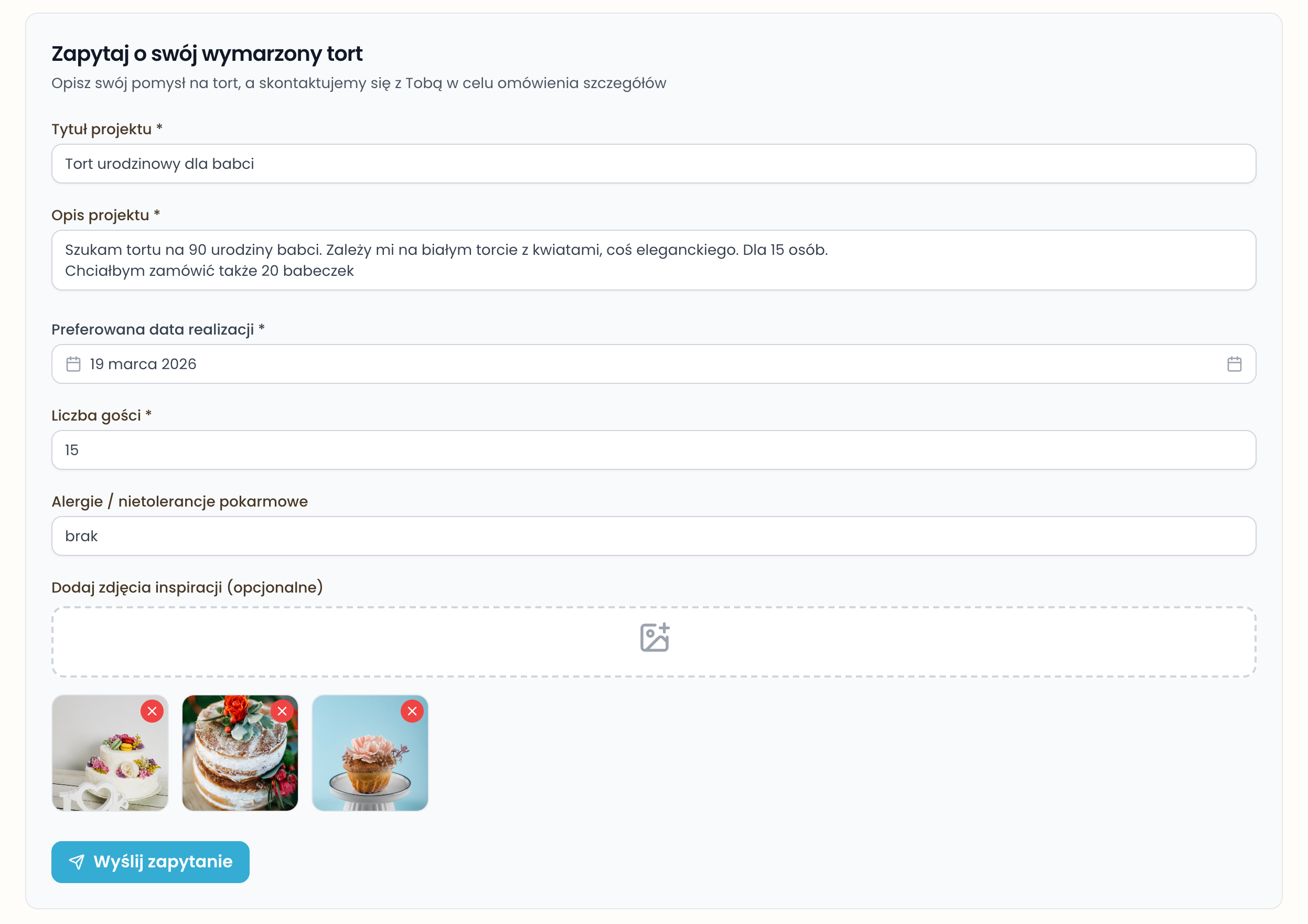 Zapytanie o projekt artystyczny - widok desktop